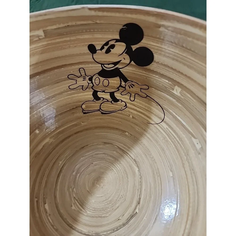 Disney Parks Mickey Mouse 100% Bamboo Large Bowl Red 9” X 5” Tall Popcorn Taiwan